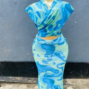 Mesh Corset Crop Top And Maxi Skirt Set