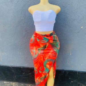 Women’s Two-Piece Party Set – Crop Top & Printed Midi Skirt