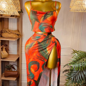 Women’s Printed Skirt Set with Crop Top