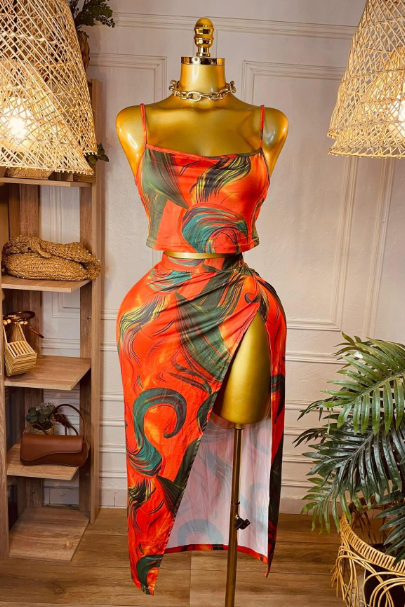 Women’s Printed Skirt Set with Crop Top