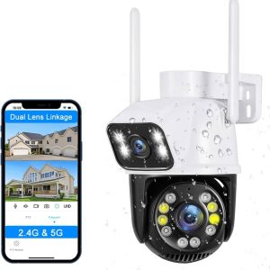 PTZ 2.4G/5G WiFi Outdoor Security Camera 2×3MP Dual Lens – SIM Card, SD Card, Human Detection, Auto Tracking, 10M Color Night Vision & 2-Way Audio