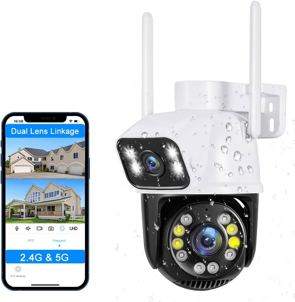 PTZ 2.4G/5G WiFi Outdoor Security Camera 2×3MP Dual Lens – SIM Card, SD Card, Human Detection, Auto Tracking, 10M Color Night Vision & 2-Way Audio