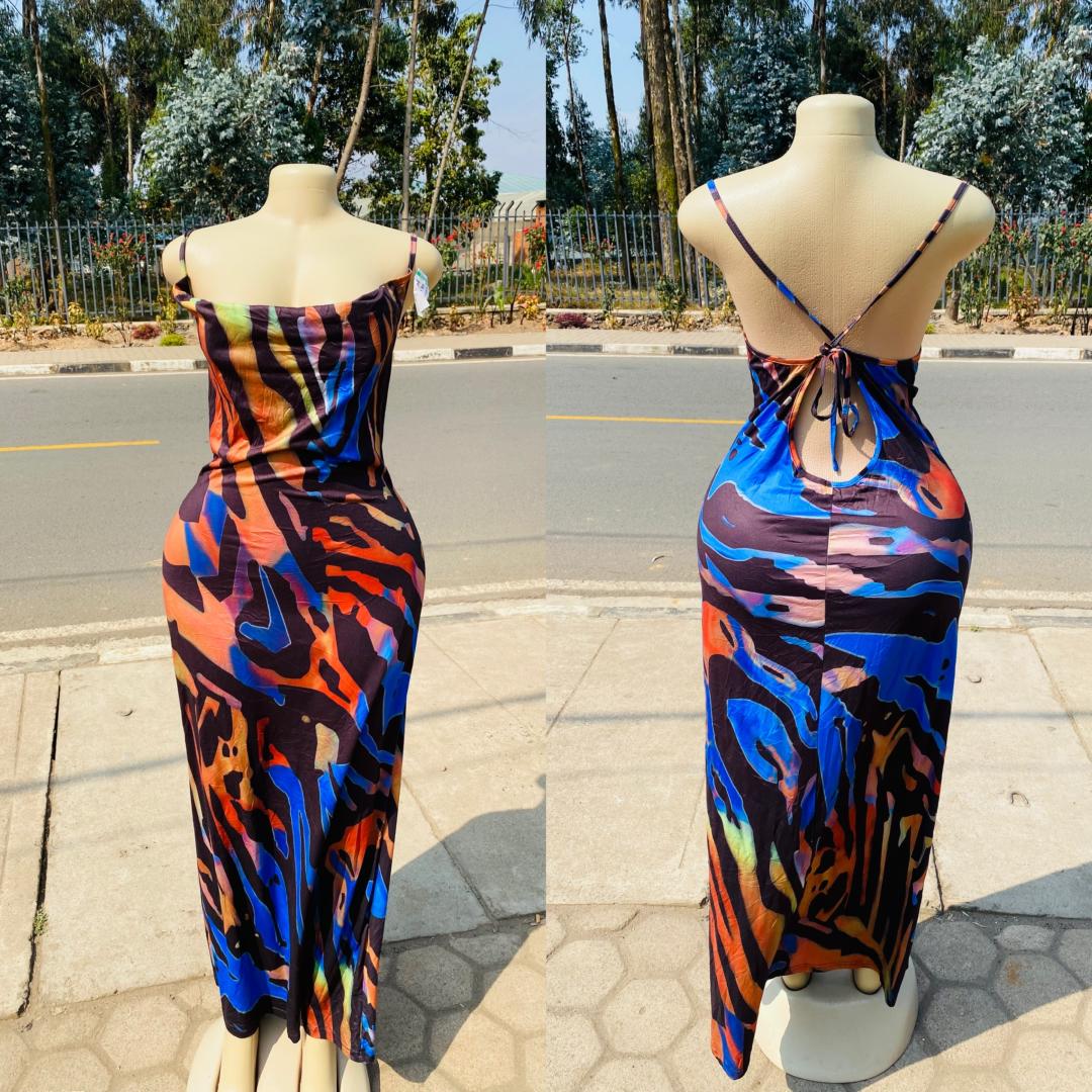 Women's Ruched Abstract Print Satin Maxi Dress – Cowl Neck, Backless & High-Slit