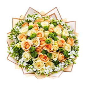 Ivory and Cream Rose Bouquet – Long-Stem Roses Wrapped Elegantly